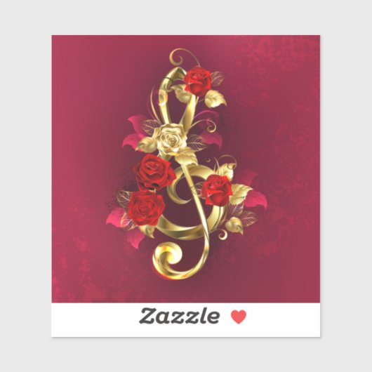 Golden Treble Cleve mit Rose Blume Aufkleber (Blatt)