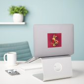 Golden Treble Cleve mit Rose Blume Aufkleber (Laptop auf Schreibtisch)