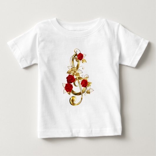 Golden Treble Cleve mit Rose Blume Baby T-shirt (Vorderseite)