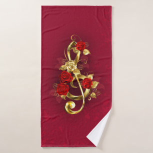 Golden Treble Cleve mit Rose Blume Badehandtuch