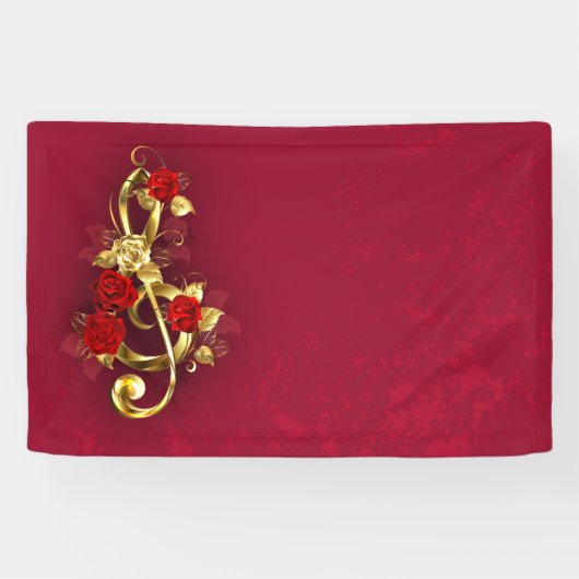 Golden Treble Cleve mit Rose Blume Banner (Horizontal)
