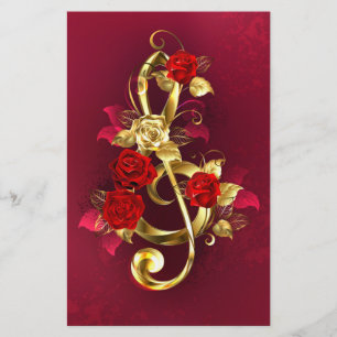 Golden Treble Cleve mit Rose Blume Briefpapier