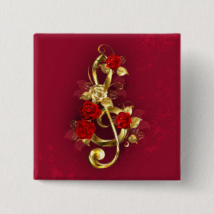 Golden Treble Cleve mit Rose Blume Button