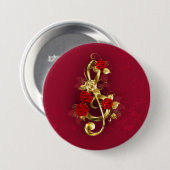 Golden Treble Cleve mit Rose Blume Button (Vorne & Hinten)