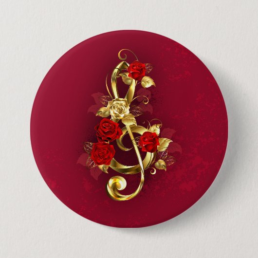 Golden Treble Cleve mit Rose Blume Button (Vorderseite)