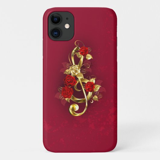 Golden Treble Cleve mit Rose Blume Case-Mate iPhone Hülle (Rückseite)
