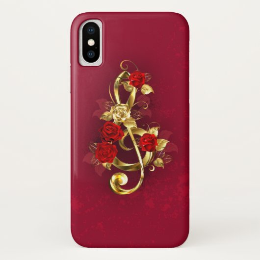 Golden Treble Cleve mit Rose Blume Case-Mate iPhone Hülle (Rückseite)