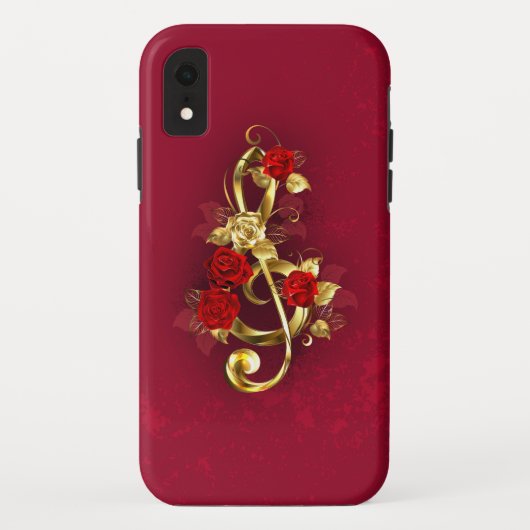 Golden Treble Cleve mit Rose Blume Case-Mate iPhone Hülle (Rückseite)