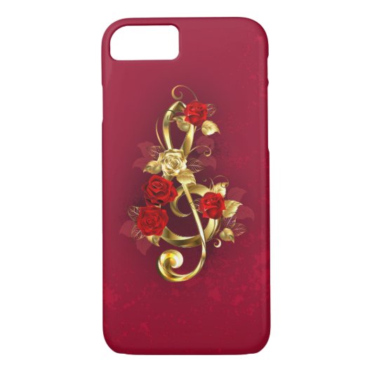 Golden Treble Cleve mit Rose Blume Case-Mate iPhone Hülle (Rückseite)
