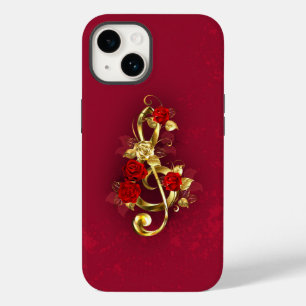 Golden Treble Cleve mit Rose Blume Case-Mate iPhone 14 Hülle