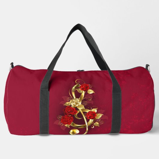 Golden Treble Cleve mit Rose Blume Duffle Bag (Vorderseite)