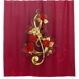 Golden Treble Cleve mit Rose Blume Duschvorhang