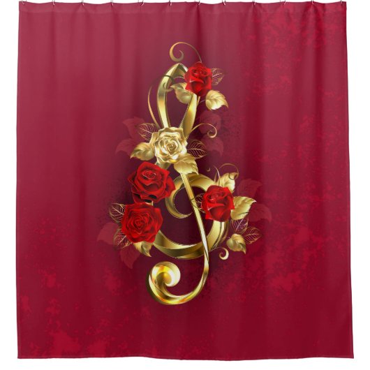 Golden Treble Cleve mit Rose Blume Duschvorhang (Vorderseite)