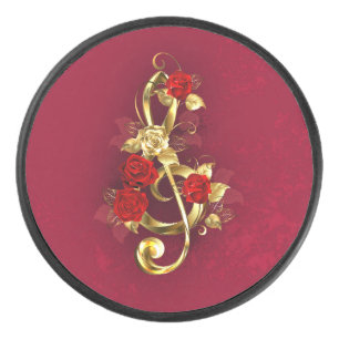 Golden Treble Cleve mit Rose Blume Eishockey Puck