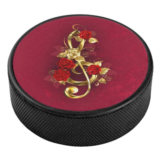 Golden Treble Cleve mit Rose Blume Eishockey Puck (3/4)