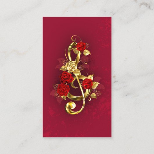 Golden Treble Cleve mit Rose Blume Empfehlungskarte (Vorderseite)