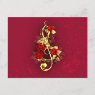 Golden Treble Cleve mit Rose Blume Feiertagspostkarte