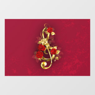Golden Treble Cleve mit Rose Blume Fensteraufkleber