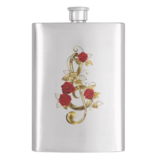 Golden Treble Cleve mit Rose Blume Flachmann (Vorderseite)