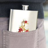 Golden Treble Cleve mit Rose Blume Flachmann (Beispiel)