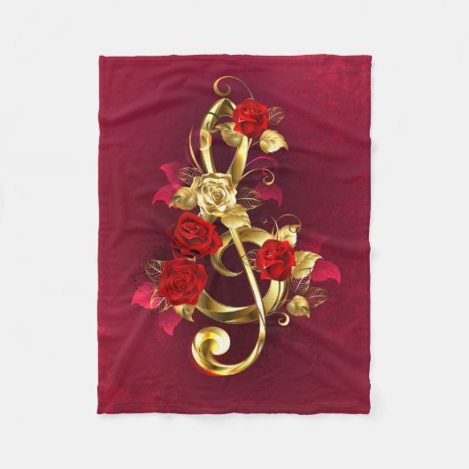 Golden Treble Cleve mit Rose Blume Fleecedecke (Vorderseite)