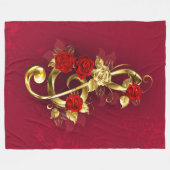 Golden Treble Cleve mit Rose Blume Fleecedecke (Vorderseite (Horizontal))