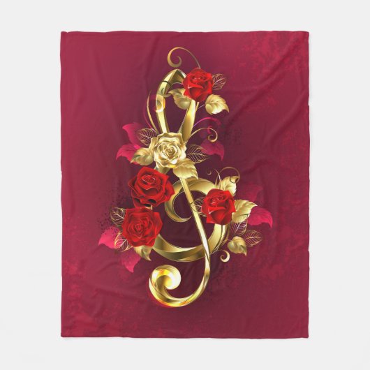 Golden Treble Cleve mit Rose Blume Fleecedecke (Vorderseite)