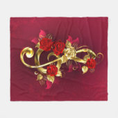 Golden Treble Cleve mit Rose Blume Fleecedecke (Vorderseite (Horizontal))
