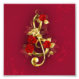 Golden Treble Cleve mit Rose Blume Fotodruck