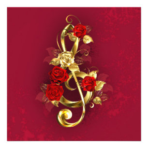 Golden Treble Cleve mit Rose Blume Fotodruck