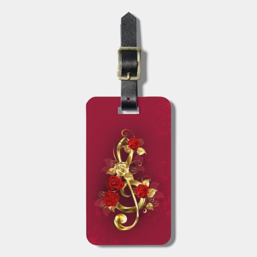 Golden Treble Cleve mit Rose Blume Gepäckanhänger (Vorderseite vertikal)