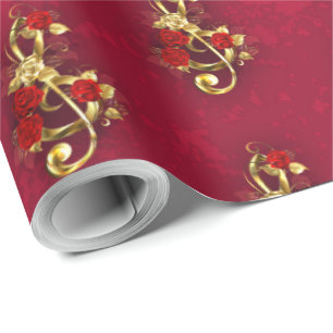 Golden Treble Cleve mit Rose Blume Geschenkpapier