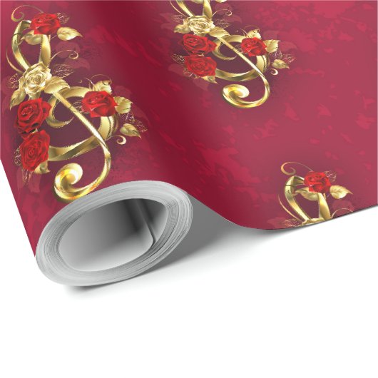 Golden Treble Cleve mit Rose Blume Geschenkpapier (Rolleneckpunkt)