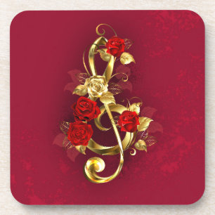 Golden Treble Cleve mit Rose Blume Getränkeuntersetzer