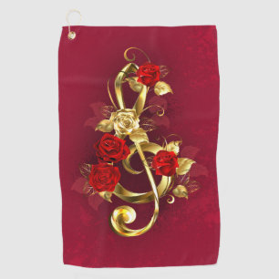 Golden Treble Cleve mit Rose Blume Golfhandtuch