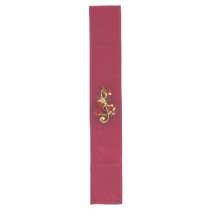 Golden Treble Cleve mit Rose Blume Großer Tischläufer