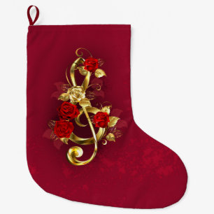 Golden Treble Cleve mit Rose Blume Großer Weihnachtsstrumpf