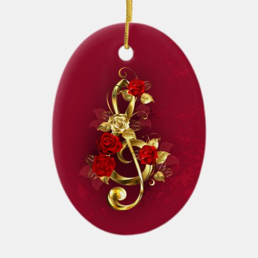 Golden Treble Cleve mit Rose Blume Keramik Ornament (Vorne)