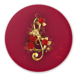 Golden Treble Cleve mit Rose Blume Keramikknauf