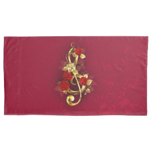 Golden Treble Cleve mit Rose Blume Kissenbezug
