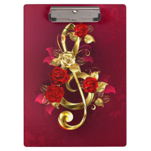 Golden Treble Cleve mit Rose Blume Klemmbrett