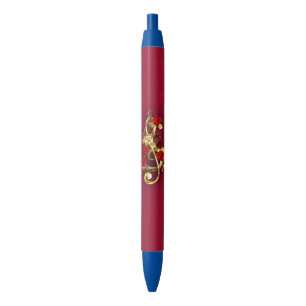 Golden Treble Cleve mit Rose Blume Kugelschreiber