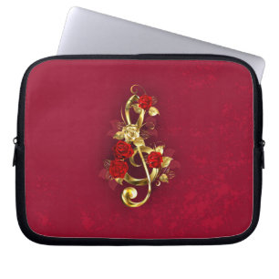 Golden Treble Cleve mit Rose Blume Laptopschutzhülle