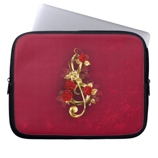 Golden Treble Cleve mit Rose Blume Laptopschutzhülle (Vorderseite)