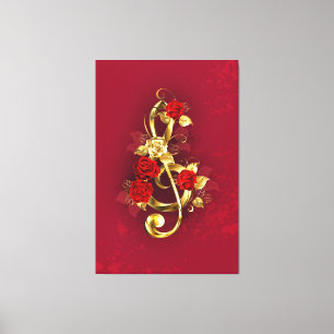 Golden Treble Cleve mit Rose Blume Leinwanddruck