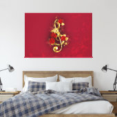 Golden Treble Cleve mit Rose Blume Leinwanddruck (Insitu (Schlafzimmer))