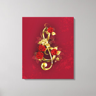 Golden Treble Cleve mit Rose Blume Leinwanddruck