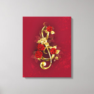 Golden Treble Cleve mit Rose Blume Leinwanddruck