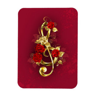 Golden Treble Cleve mit Rose Blume Magnet