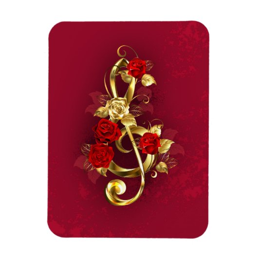 Golden Treble Cleve mit Rose Blume Magnet (Vertikal)
